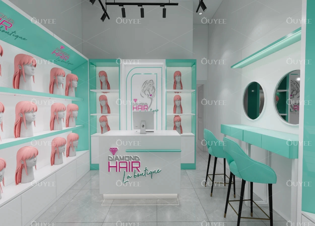 Hair display cabinets with display hooks