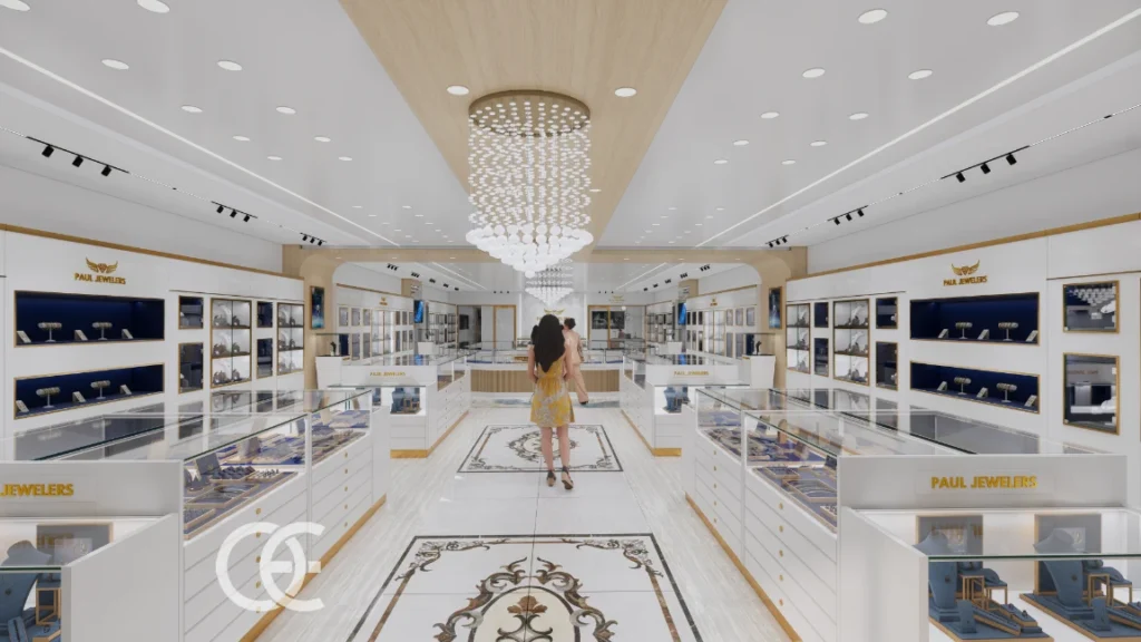 La Guida Definitiva all'Assunzione di Personale per Negozi di Gioielli (2026) 13 Design modulare interno di boutique di gioielli 6