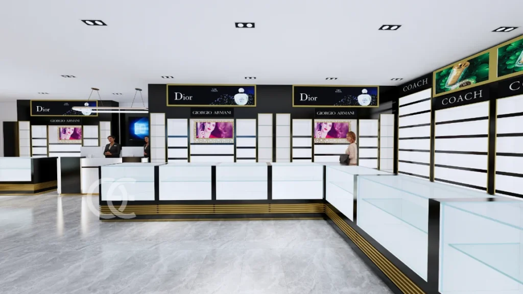 Роскошное оформление магазина парфюмерии и индивидуальная мебель для магазина (8)