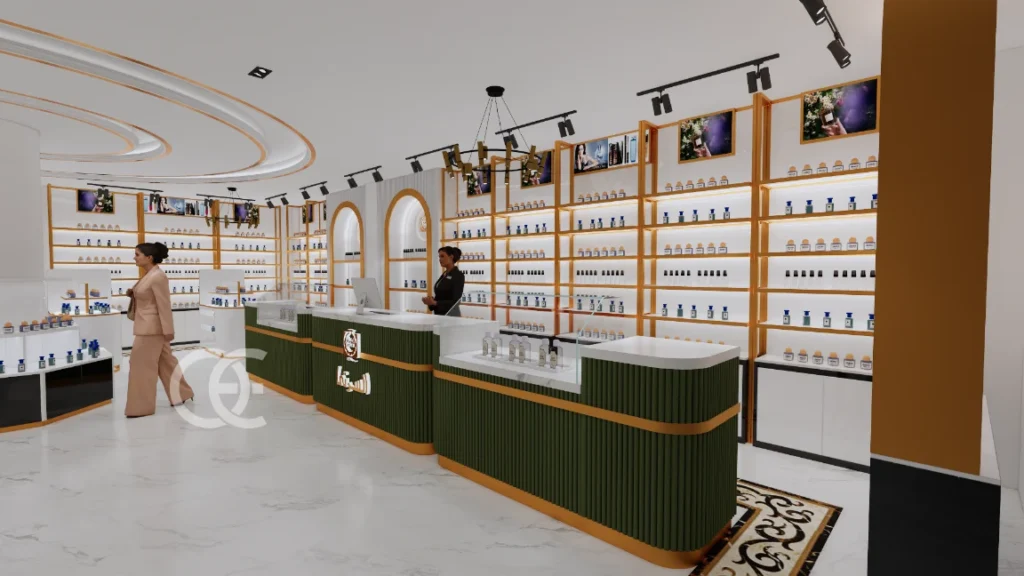 Дизайн магазина люксовых духов и индивидуальные витрины для демонстрации духов (3)