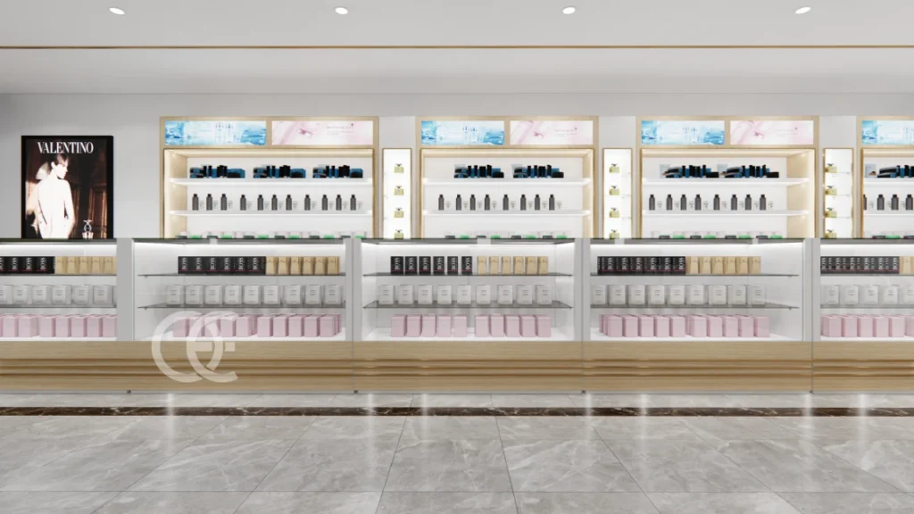 Дизайн интерьера магазина люксовых духов | Индивидуальные полки и витрины для парфюмерии