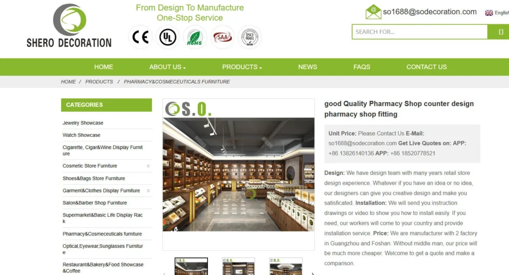 shero-Eczane tezgahları, raflar