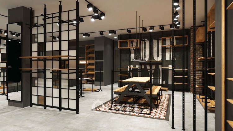 رف ملابس أسود على عجلات لمتجر أزياء (1)