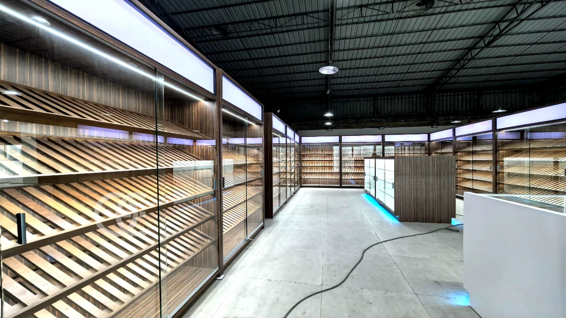 cannabis store glass showcases