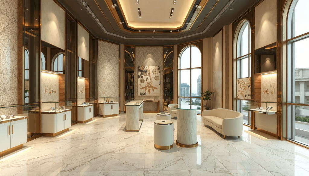 Lujo Brillante: Personalización de Interiores de Salas de Exposición como Diseñador de Tiendas de Joyería de Lujo Ligero 1 imagen0_1344_768