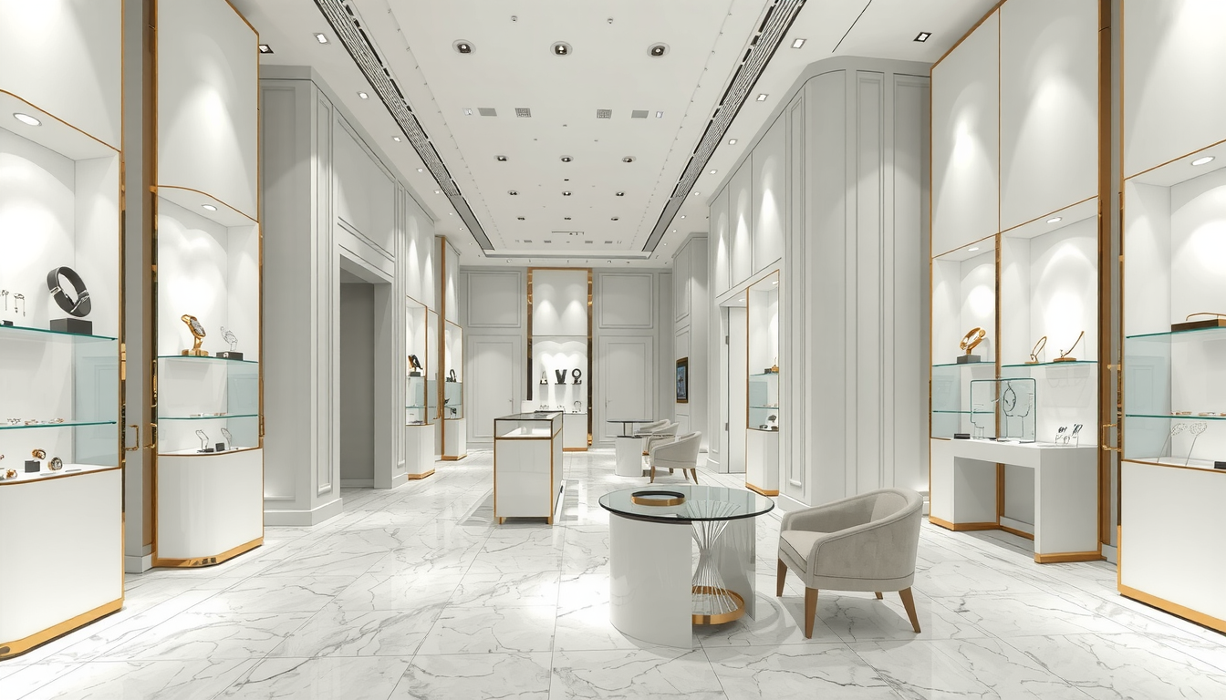 Diseño moderno de sala de exposición de joyería Diseño moderno de sala de exposición de joyería