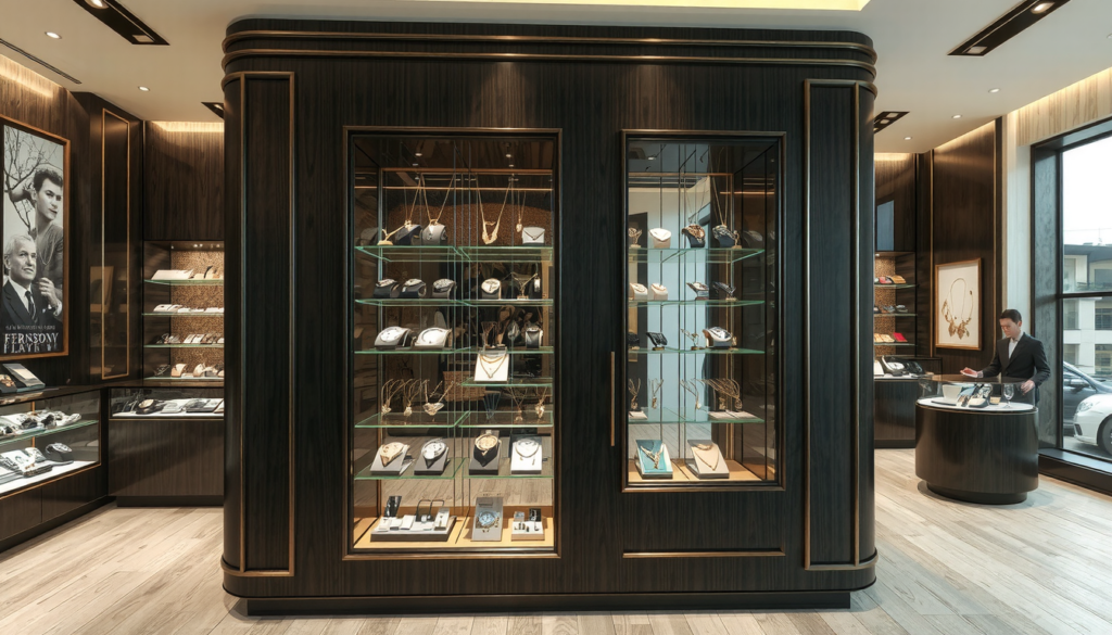 Haz que tu Tienda Brille: Guía Completa de Vitrinas de Madera Negra para Tiendas de Joyería 8 imagen0_1344_768