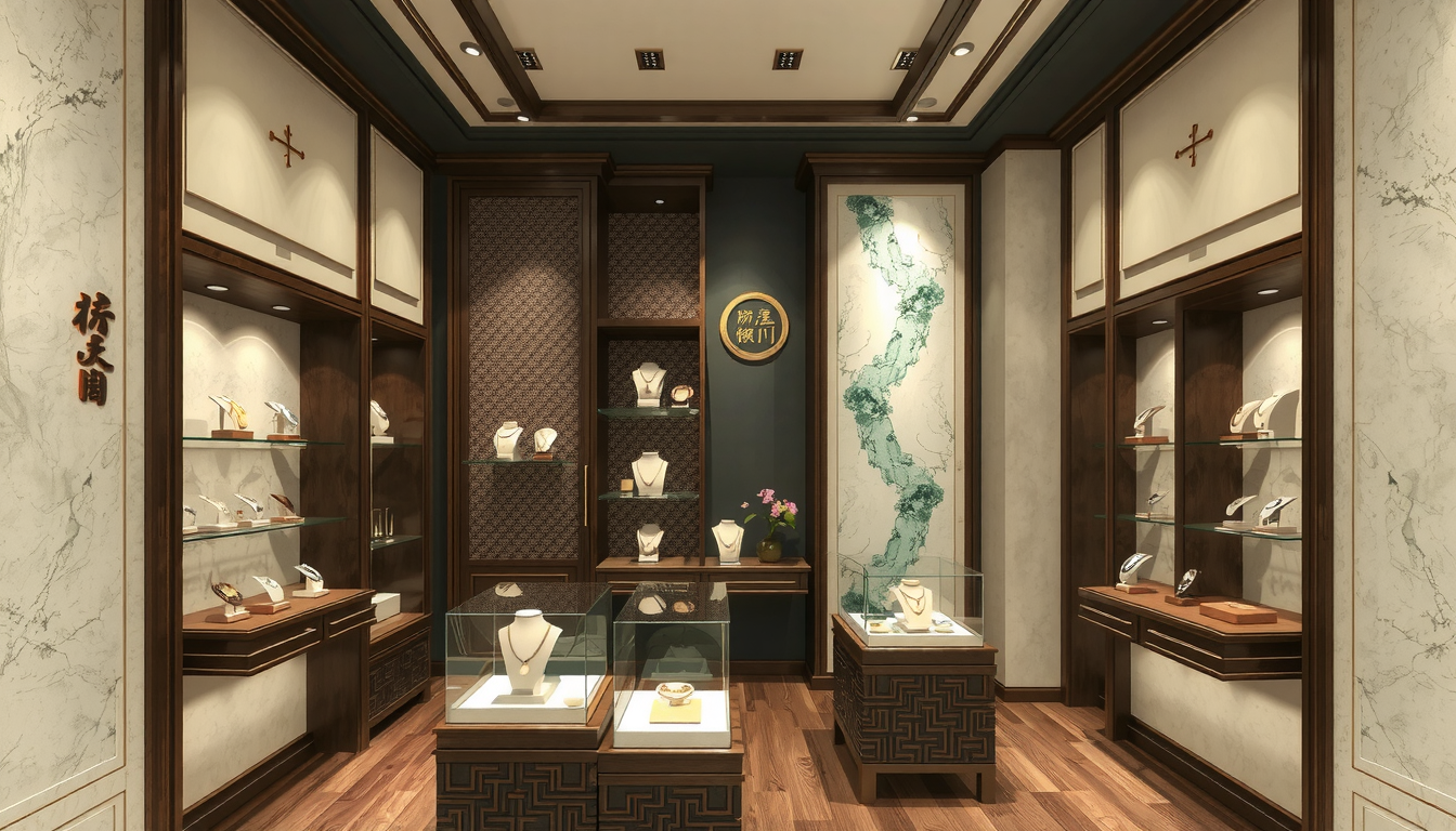 Conception de boutique de bijoux en jadeite de style chinois