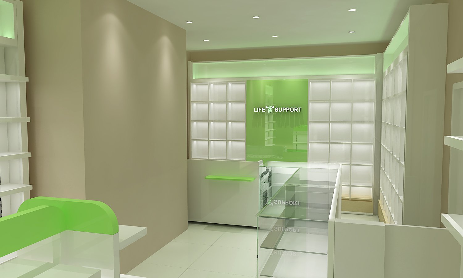 современный дизайн интерьера аптеки