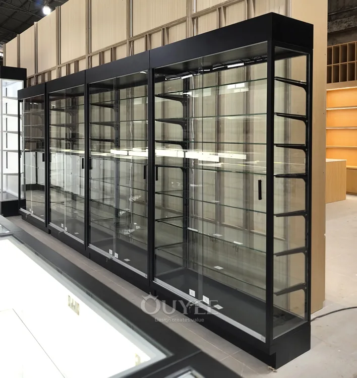 ブラックガラス展示キャビネットセット オープンコーナーレイアウト 05