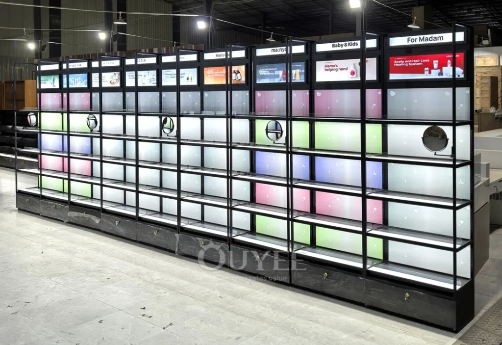 Black LED Beauty Wall Display Rack 01