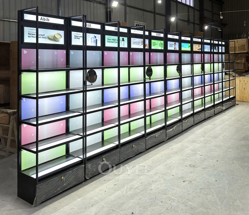 Black LED Beauty Wall Display Rack 05