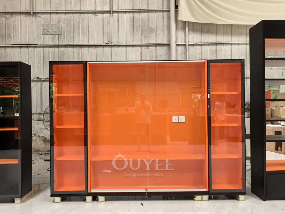 Black and Orange Display Cabinet System with LED Wall Units 02