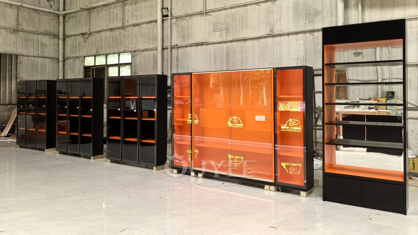 Black and Orange Display Cabinet System with LED Wall Units 03