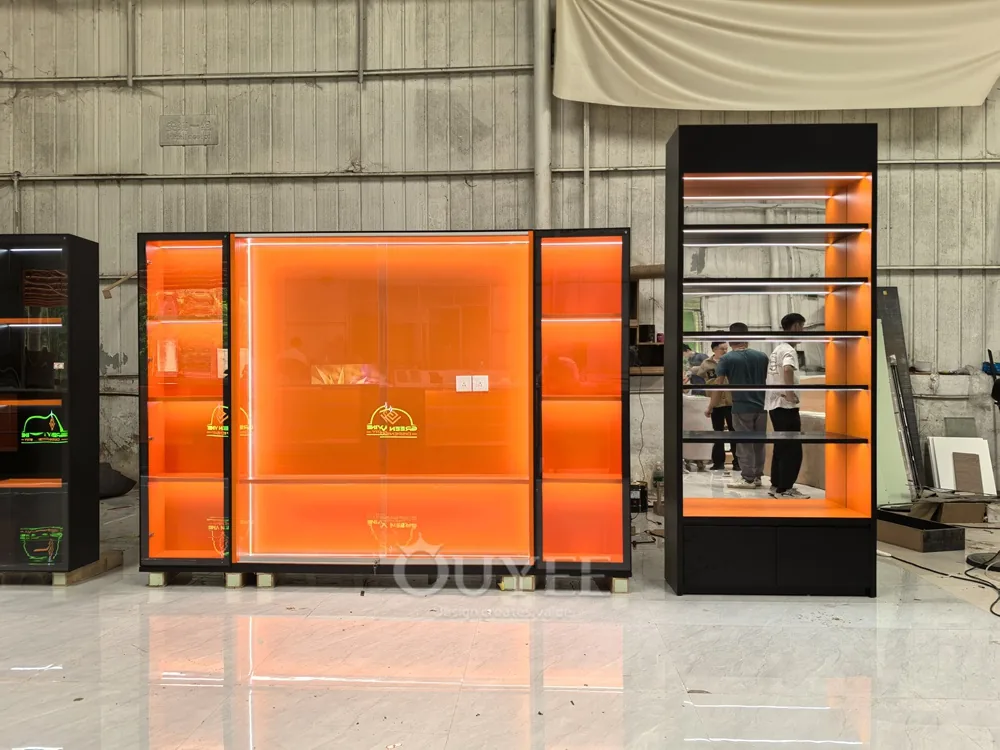 Black and Orange Display Cabinet System with LED Wall Units 04