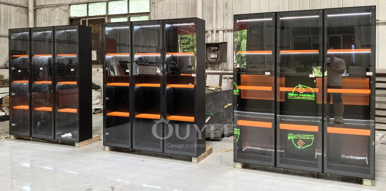 Black and Orange Display Cabinet System with LED Wall Units 06