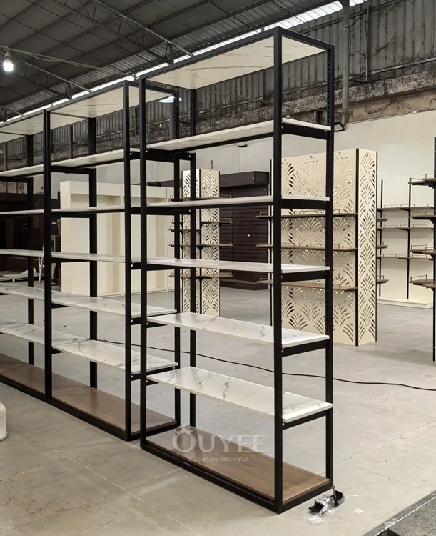 Estantería de exhibición minorista de mármol negro y blanco 01