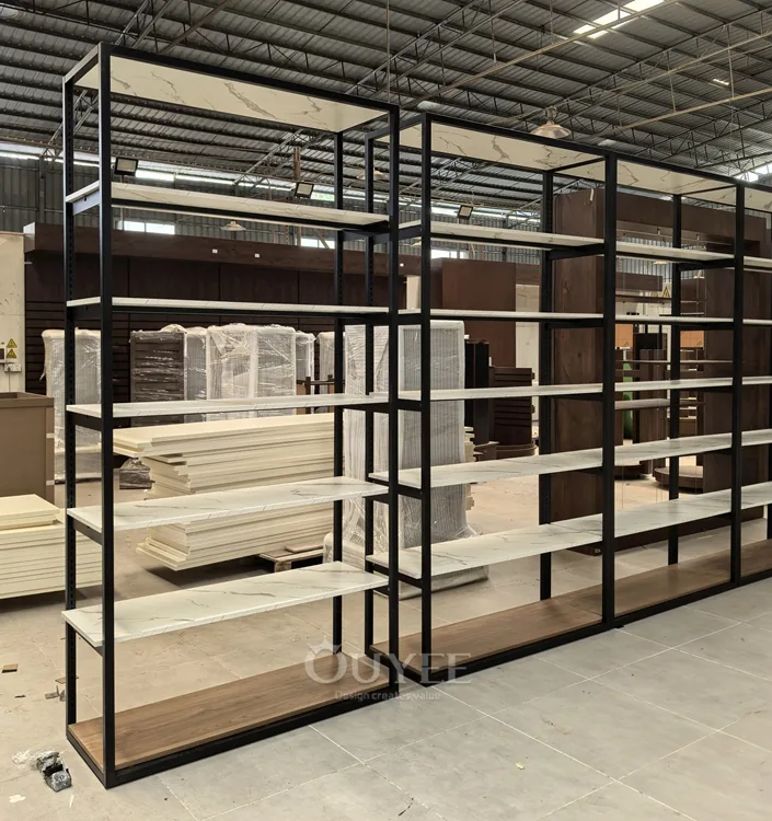 Estantería de exhibición minorista de mármol negro y blanco 03