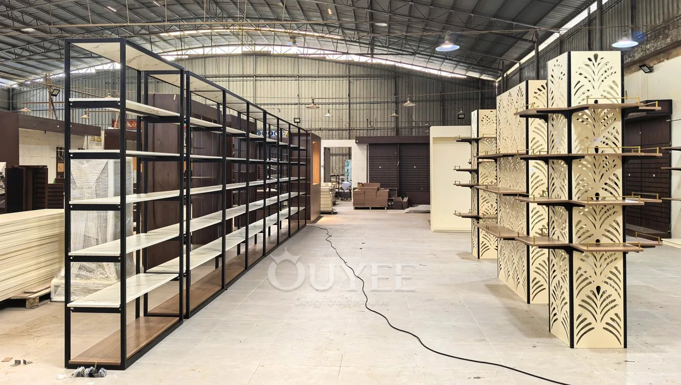 Estantería de exhibición minorista de mármol negro y blanco 05