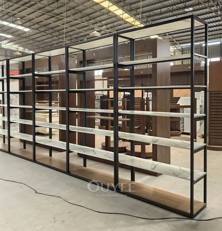 Estantería de exhibición minorista de mármol negro y blanco 06