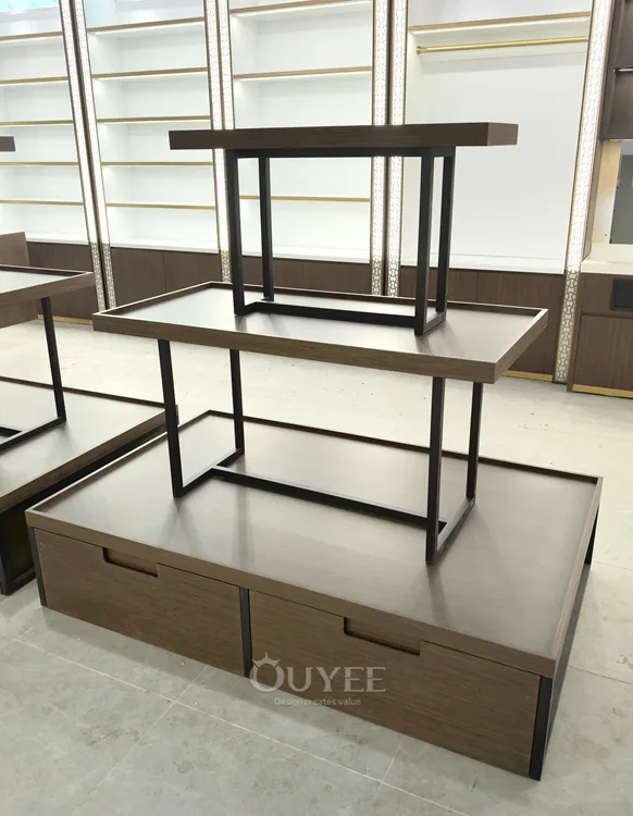 طقم حوامل عرض طاولات متعددة المستويات بني وأسود 02