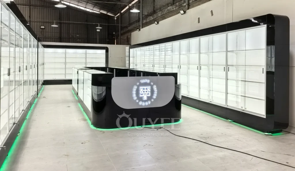 Glossy Black and White Retail Display Cabinet Store Layout 01