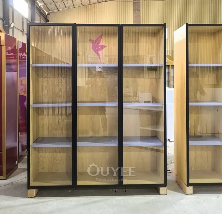 Gold Framed Tall Glass Display Cabinet Set 01