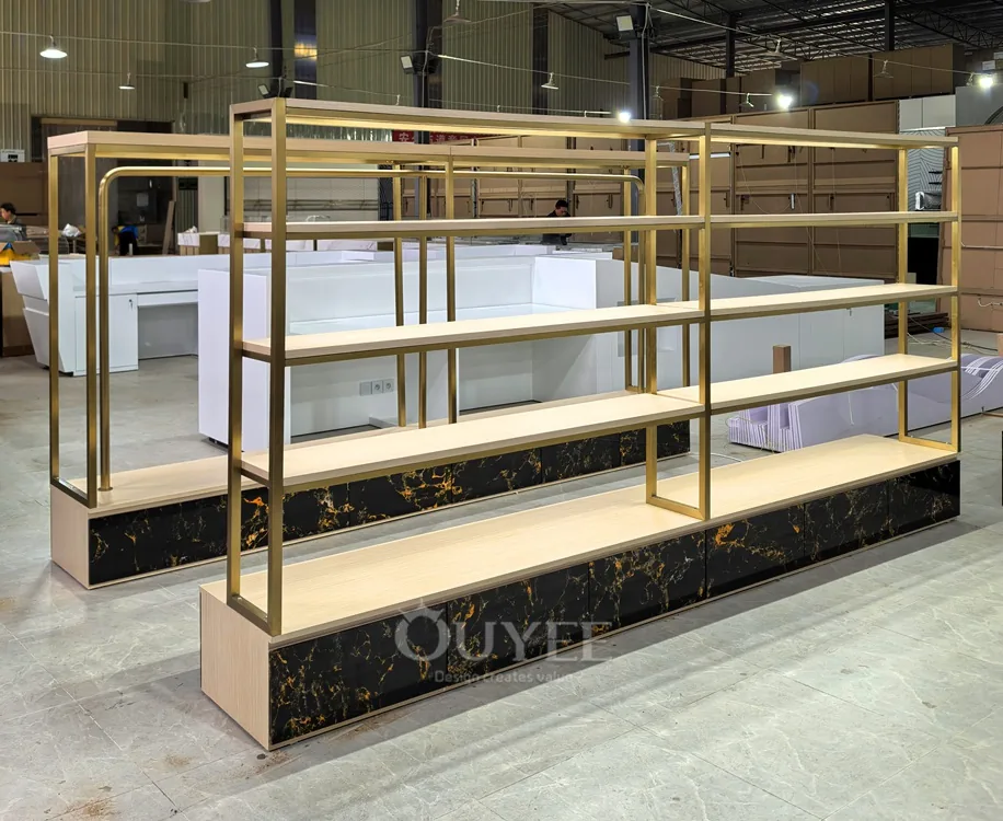 Gold Freestanding Tiered Display Rack 01