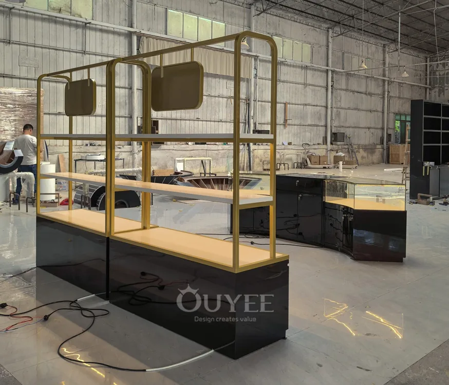 Gold Island Display Rack with Glass Counters 01