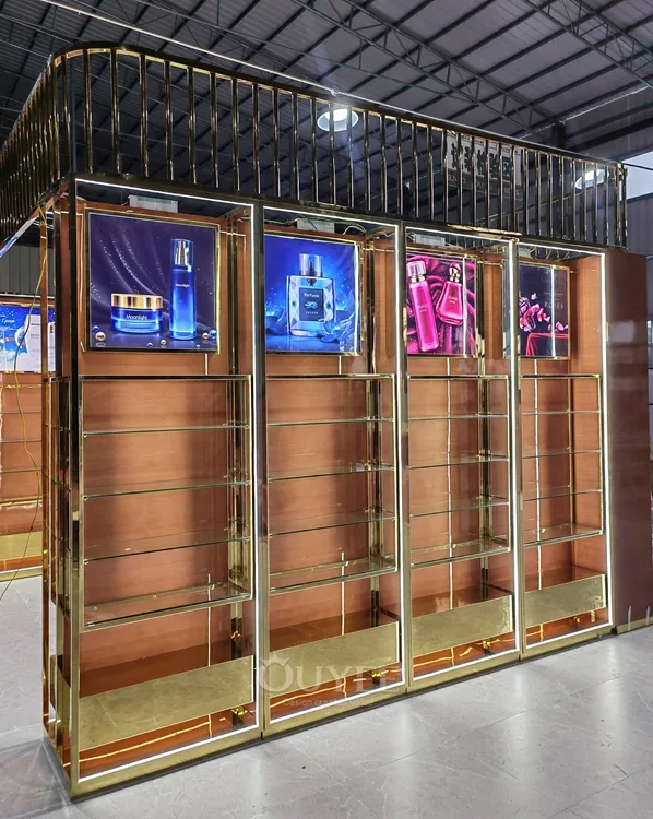 Espositore di lusso in oro per negozio di cosmetici 07