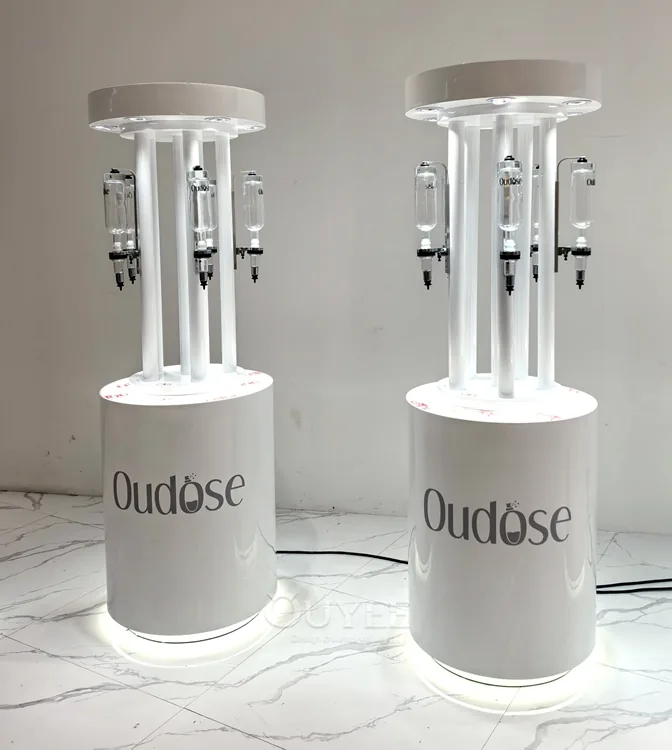 Présentoir d'affichage cosmétique cylindrique éclairé avec crochets 04