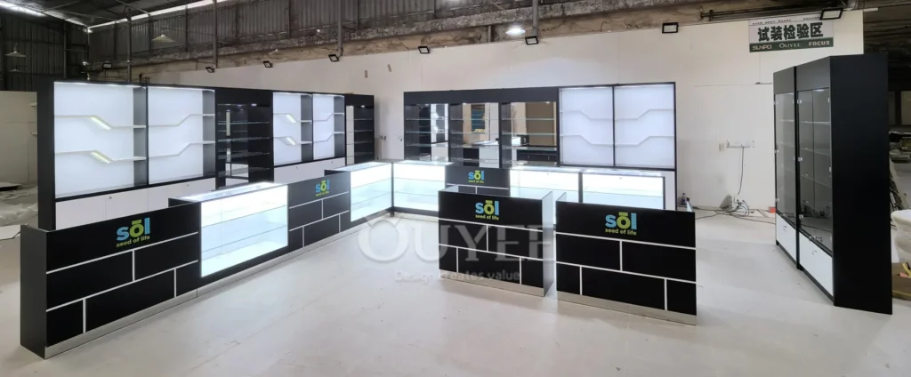 Matte Black Glass Tower Display Cabinet with Locking Doors 02