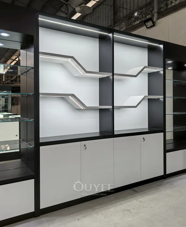 Matte Black Glass Tower Display Cabinet with Locking Doors 05