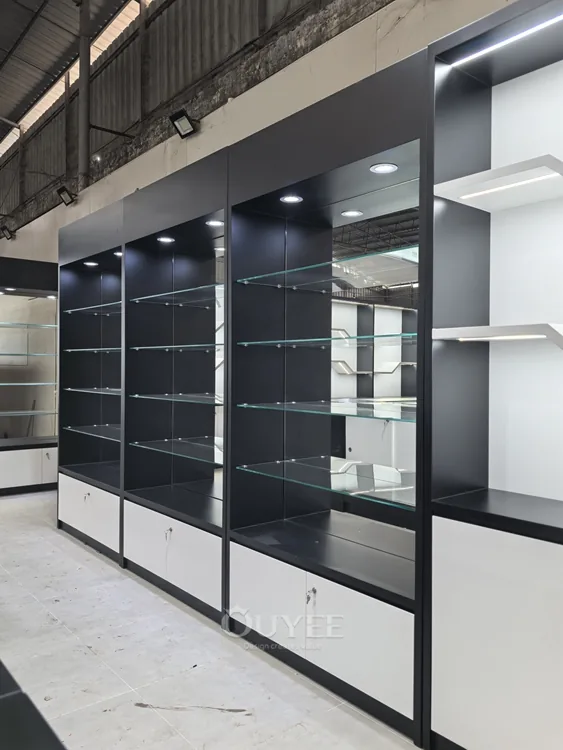 Matte Black Glass Tower Display Cabinet with Locking Doors 06