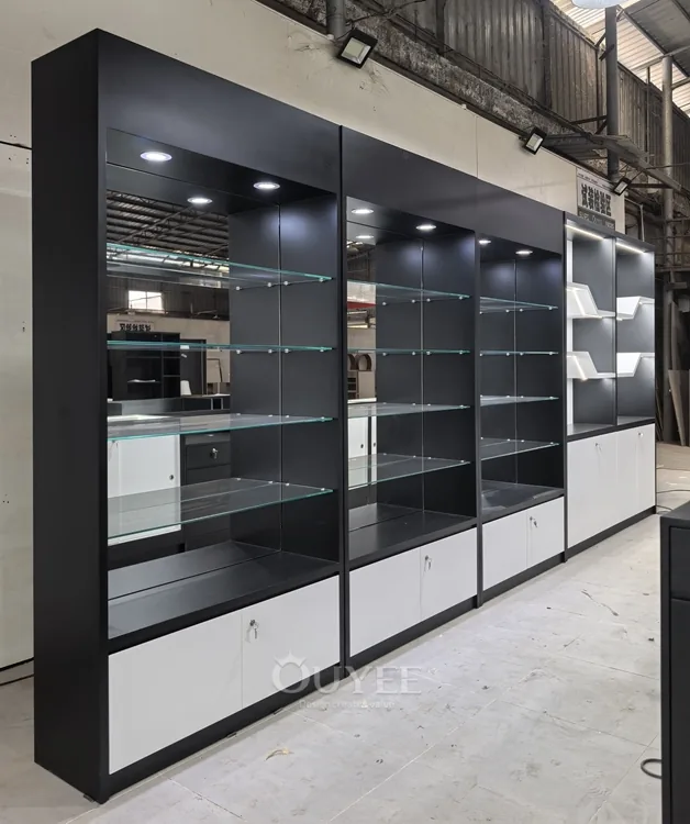 Matte Black Glass Tower Display Cabinet with Locking Doors 07