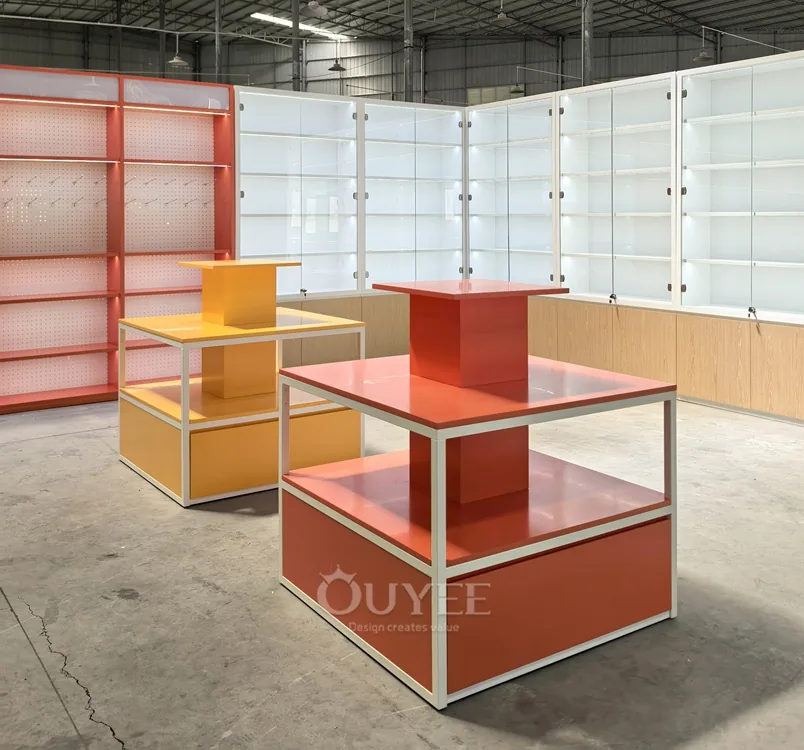 Orange Cube Einzelhandelsdisplay-Stand mit Lichtsäulen 03