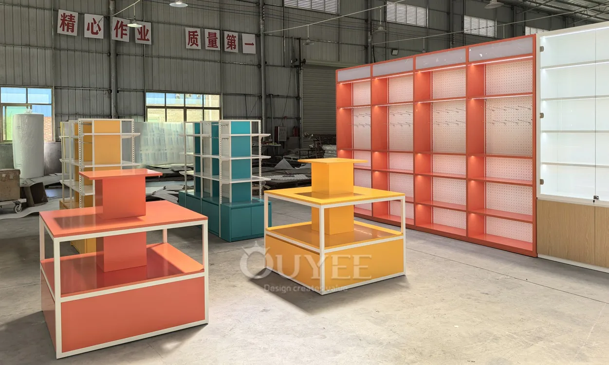 Orange Cube Einzelhandelsdisplay-Stand mit Lichtsäulen 04