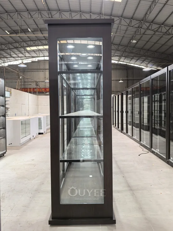 Tall Slim Glass Tower Display Cabinet with LED Lighting 01