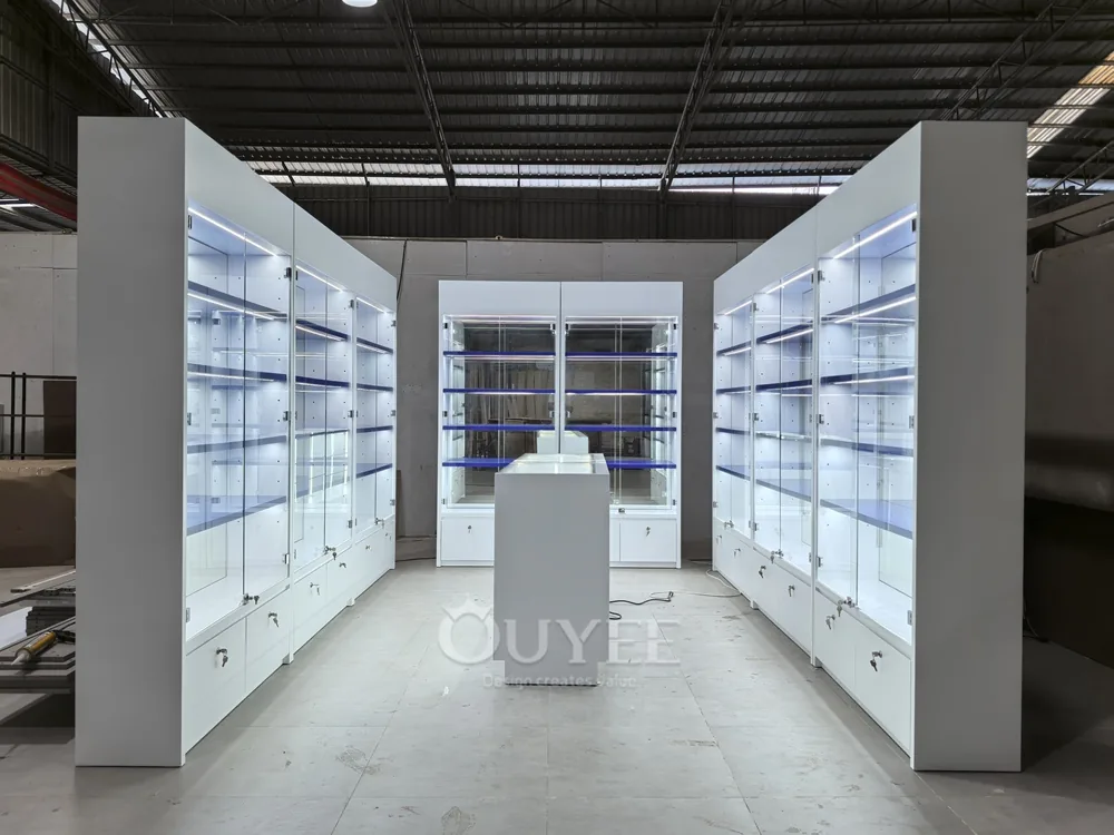 White Double-Sided Display Cabinet Store Layout 01