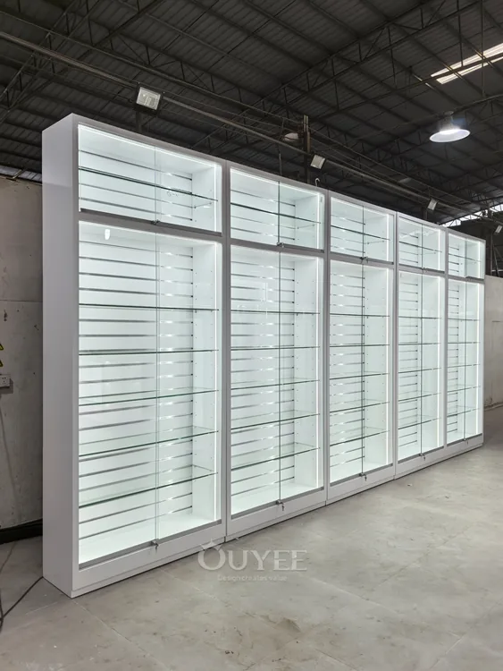 White Illuminated Glass Wall Display Cabinet 01