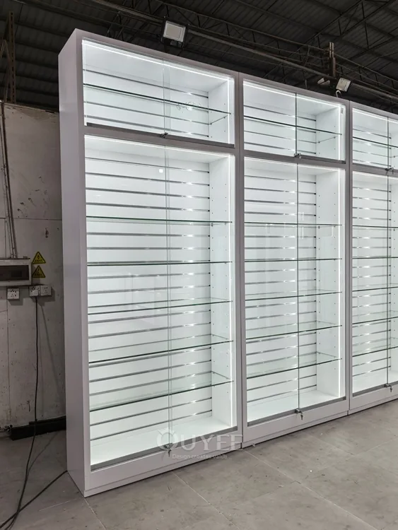 Vitrine murale en verre illuminée blanche 02