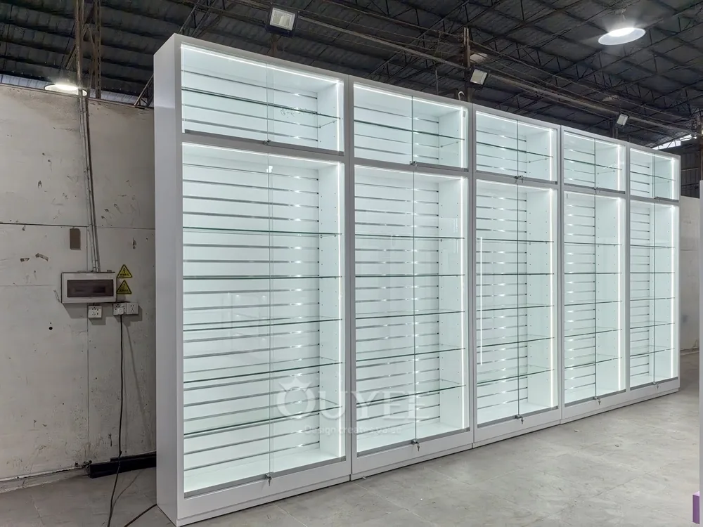 Vitrine murale en verre illuminée blanche 05