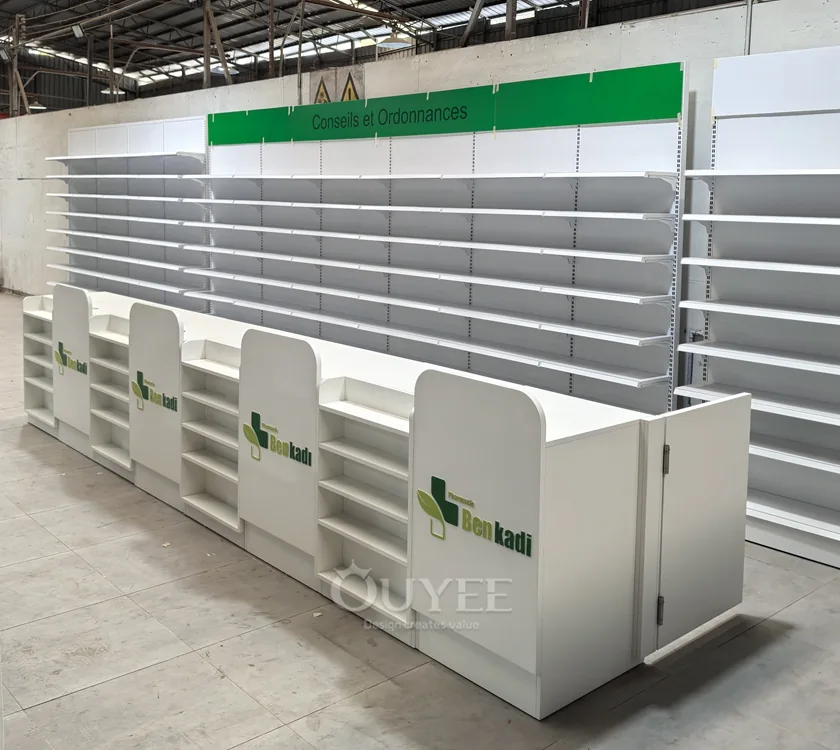 White Pharmacy Wall Display Rack Set 01