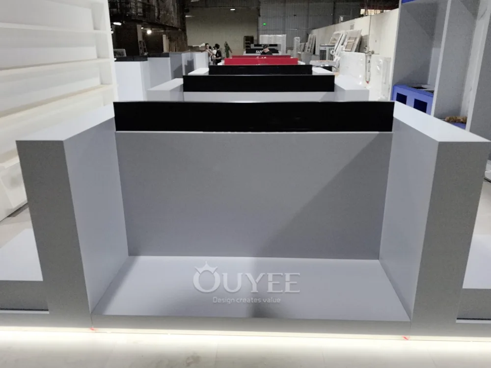 Expositor de mostrador de caja minorista blanco con encimera negra 06