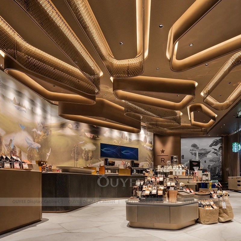 luxuriöse Kaffee-Shop-Inneneinrichtung mit skulpturaler Decke (3)