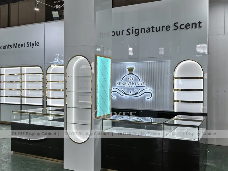 Black Gold Perfume Backwall With Oval Tester Counter_02