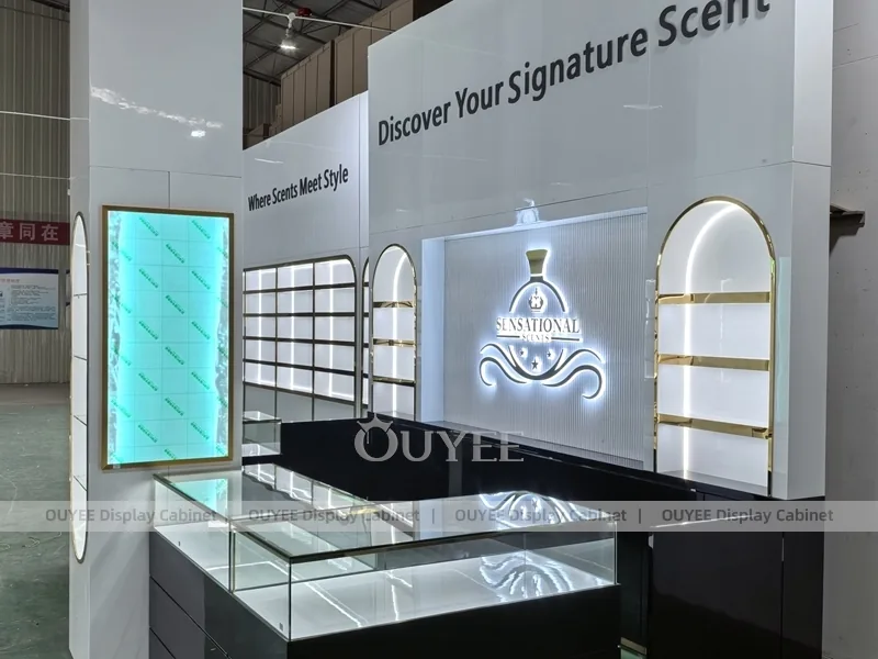 Black Gold Perfume Backwall With Oval Tester Counter_06