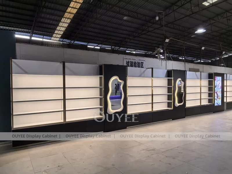 Estantería de pared para perfumes lineal negra con banda de luz_02
