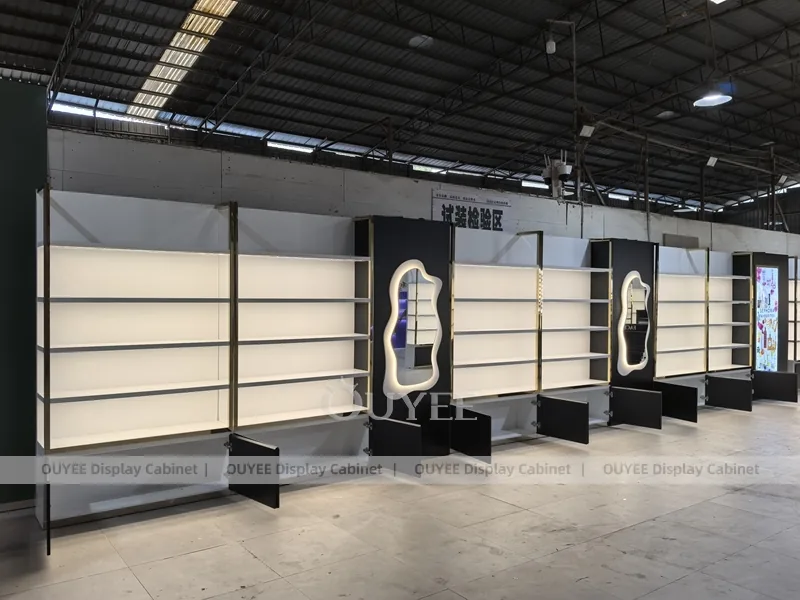 Estantería de pared para perfumes lineal negra con banda de luz_03
