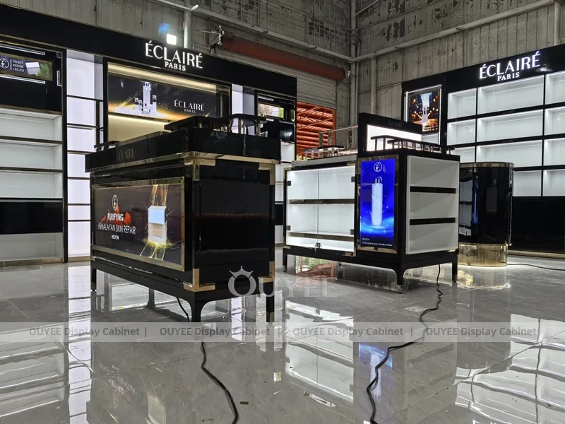 Black Perfume Promotion Kiosk With Illuminated Storage Tower_01